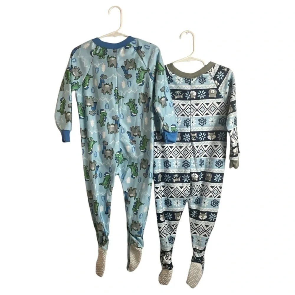 Mon Petit Toddler Two Blanket Sleepers Footies Dinosaur& Raccoon/Fox Pajamas
